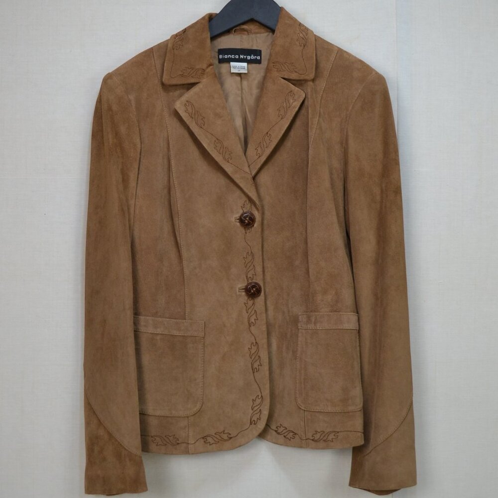 Y2K 100% leather Blazer Jacket with Embroidery office core Academic